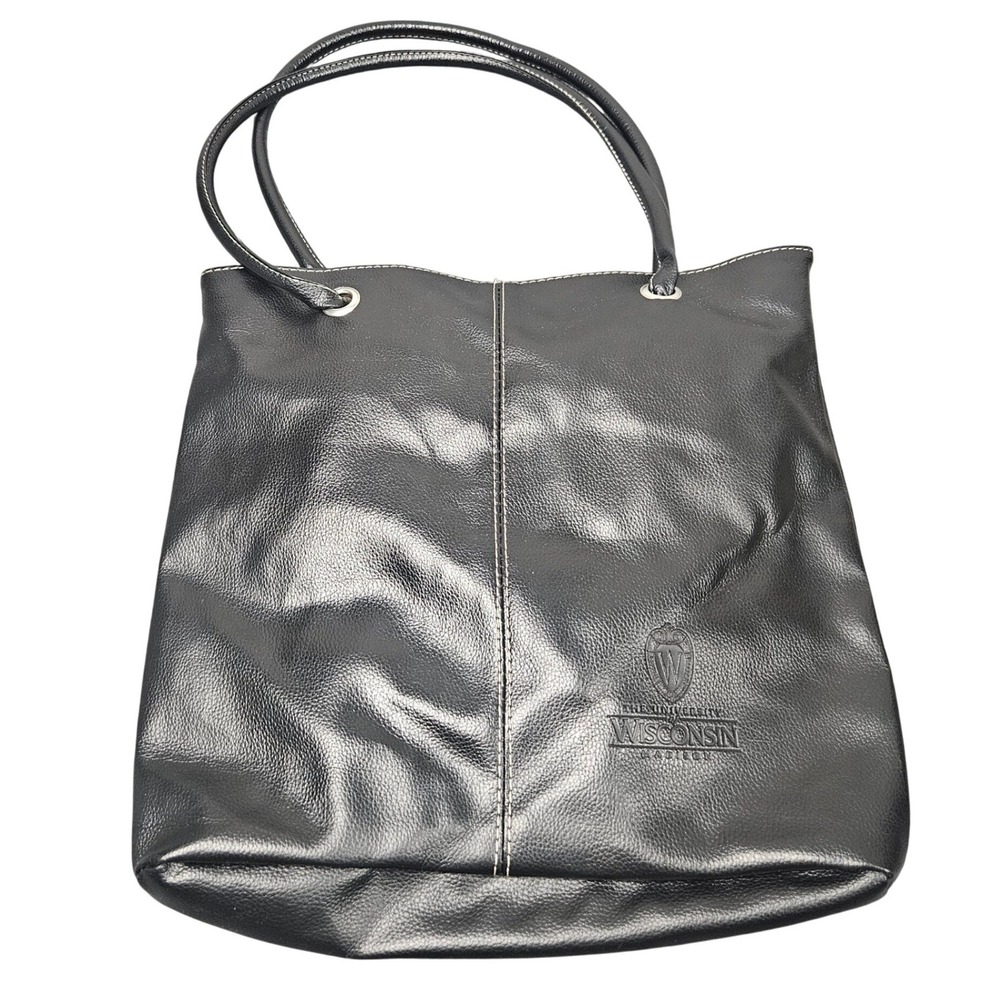 University of Wisconsin Madison Tote Bag Large Black Faux Leather Campus Minimal